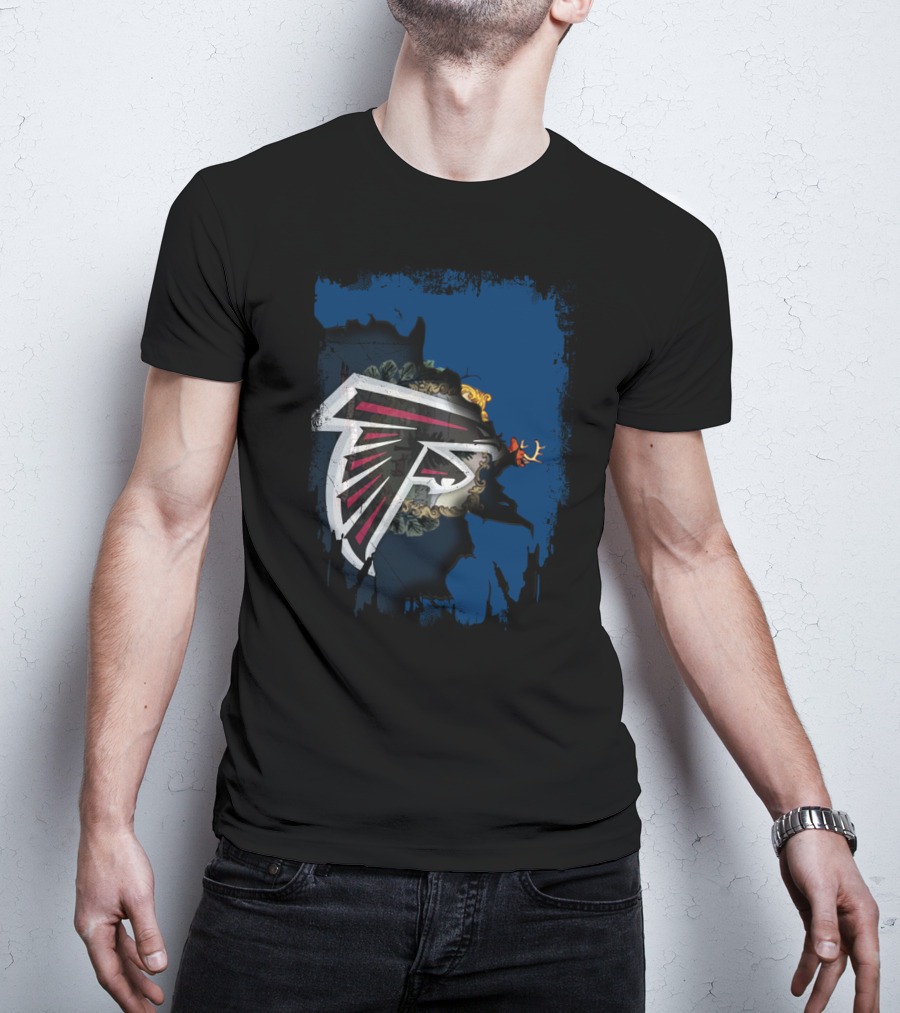 Together Vermont With Atlanta Falcons Logo On Distressed Blue Background T-Shirt