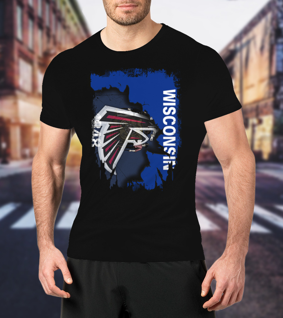 Wisconsin Torn Map Design Featuring Falcons T-Shirt