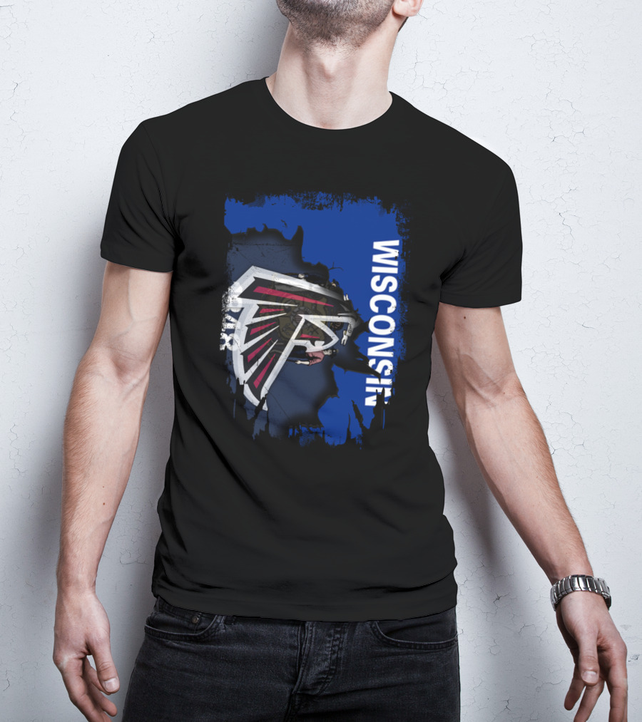 Wisconsin Torn Map Design Featuring Falcons T-Shirt