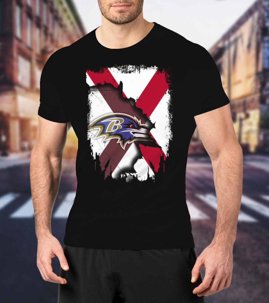 Alabama Flag With Baltimore Ravens Logo Fusion T-Shirt