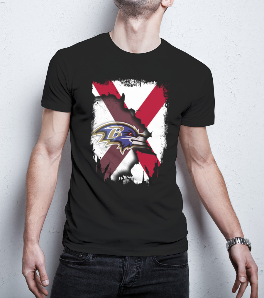 Alabama Flag With Baltimore Ravens Logo Fusion T-Shirt