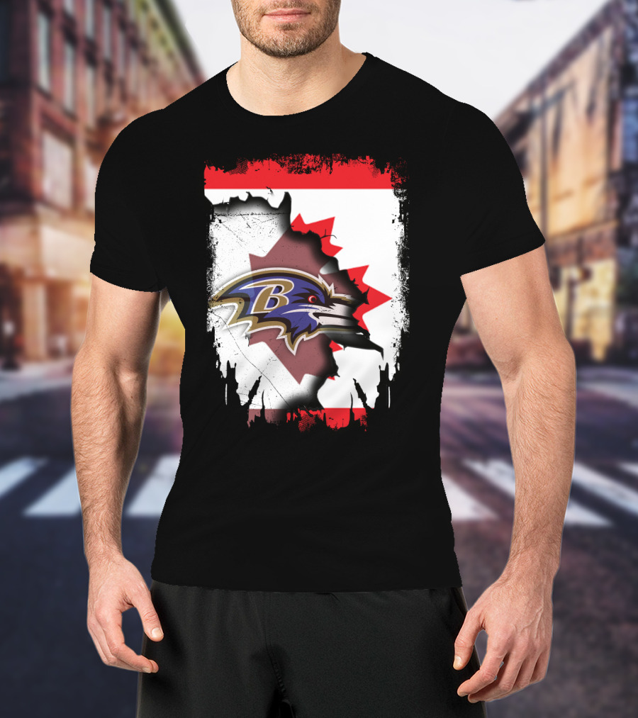 Together Canada Baltimore Ravens Logo Canadian Flag T-Shirt