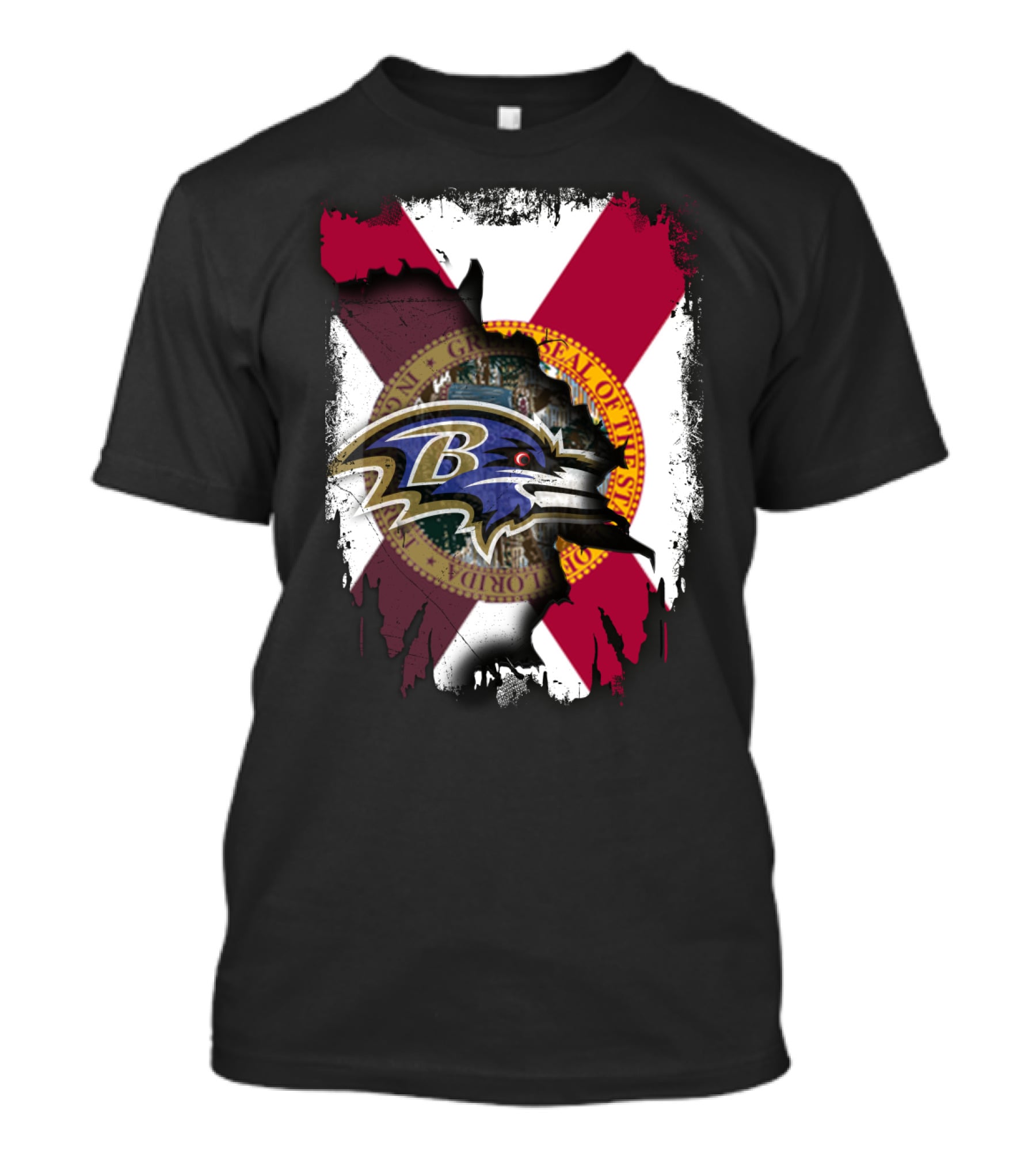Florida State Seal Torn Ravens T-Shirt