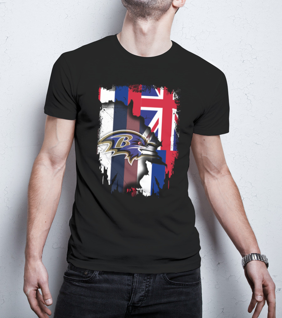 Baltimore Ravens Logo Over Hawaiian Flag Together T-Shirt