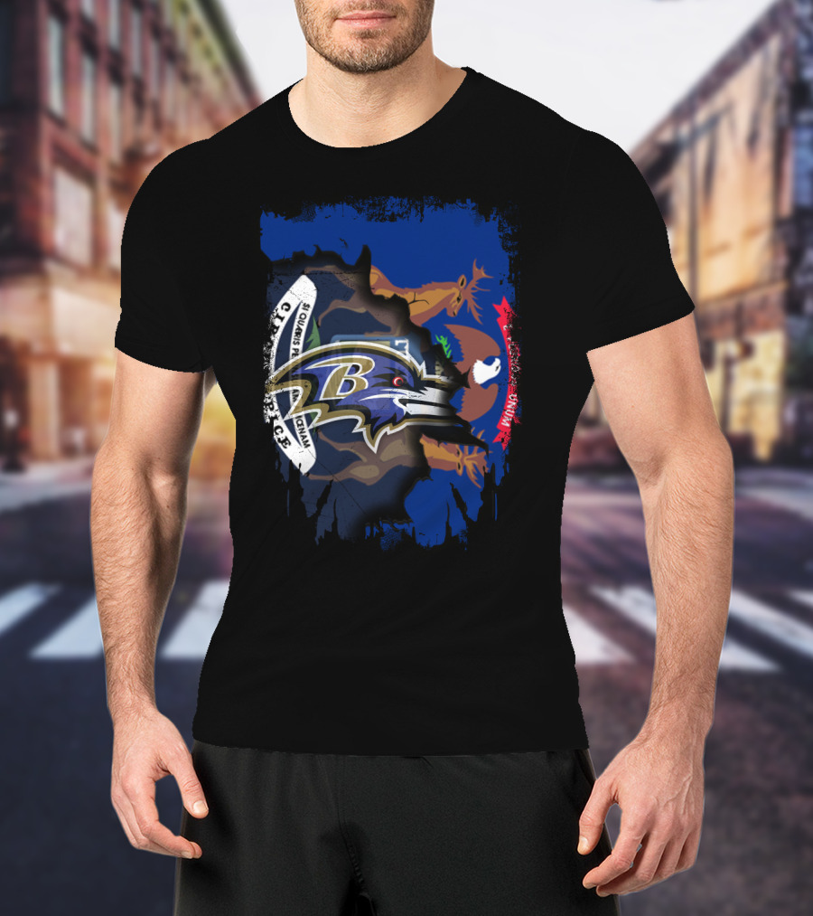 Michigan State Seal With Baltimore Ravens Logo Fusion T-Shirt