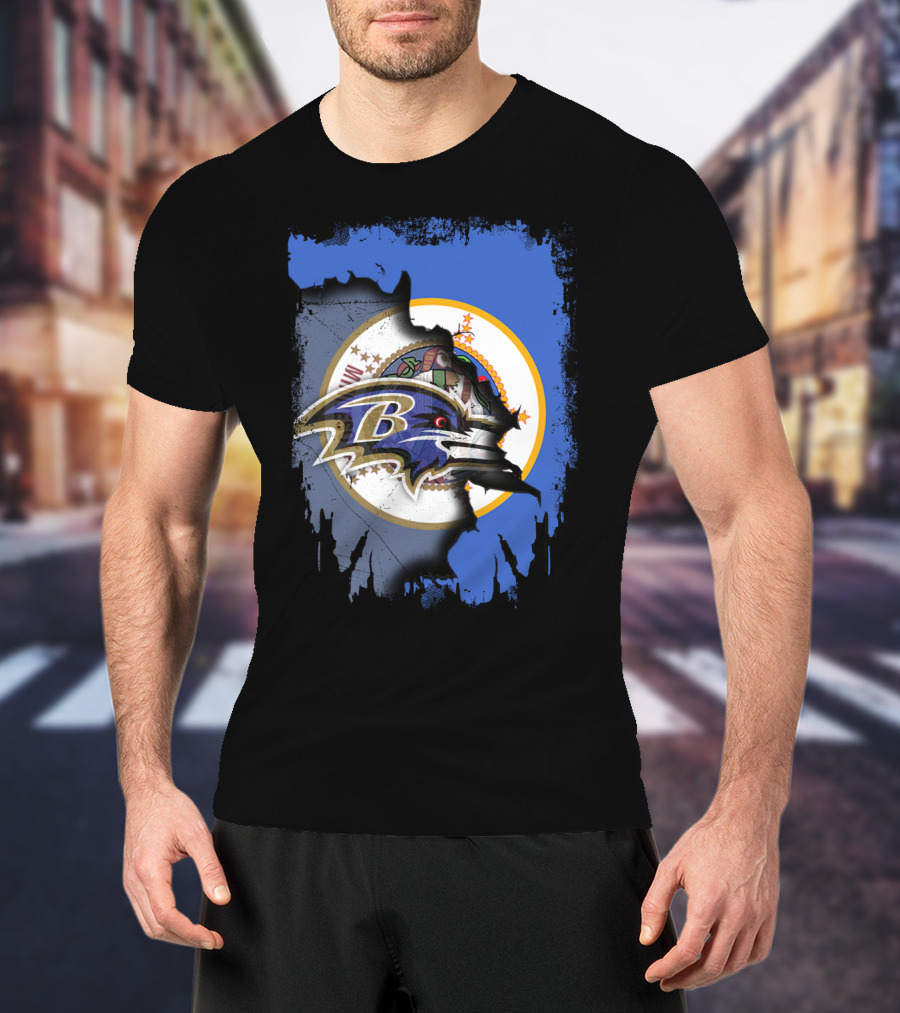 Together Minnesota Ravens Logo Over State Seal Flag T-Shirt