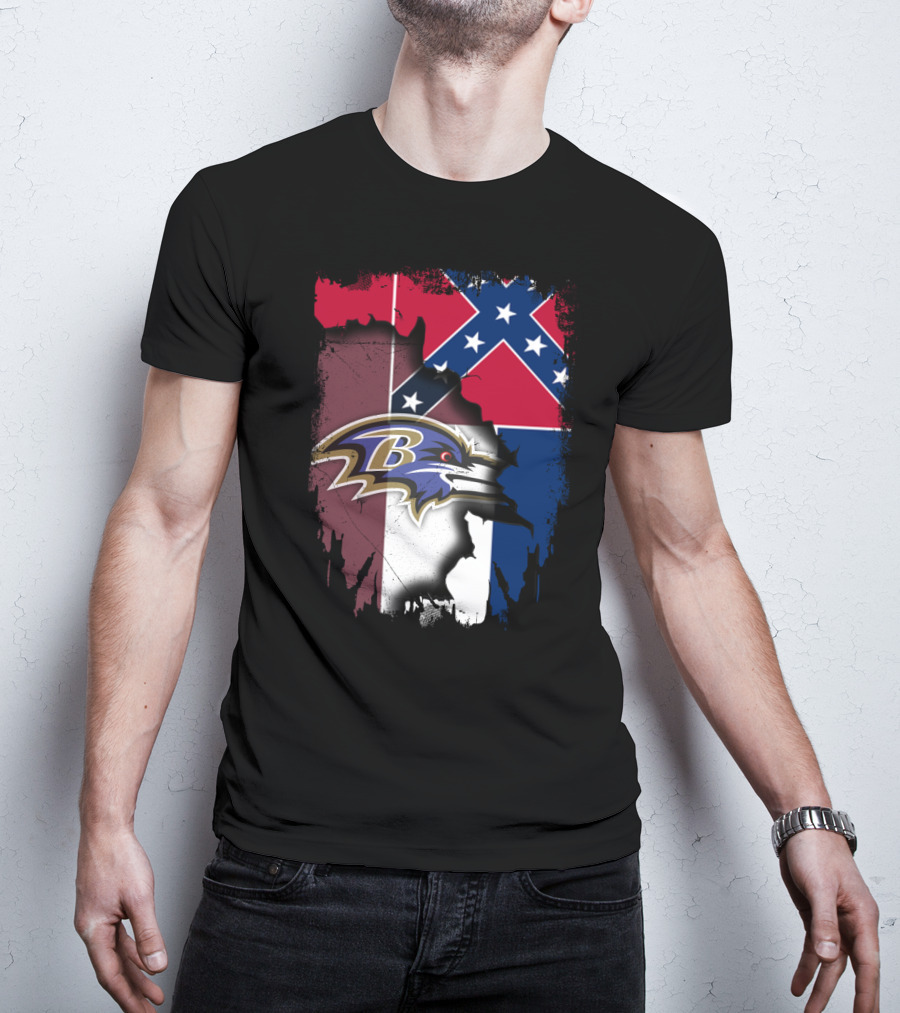 Baltimore Ravens Combined With Mississippi Flag Elements T-Shirt