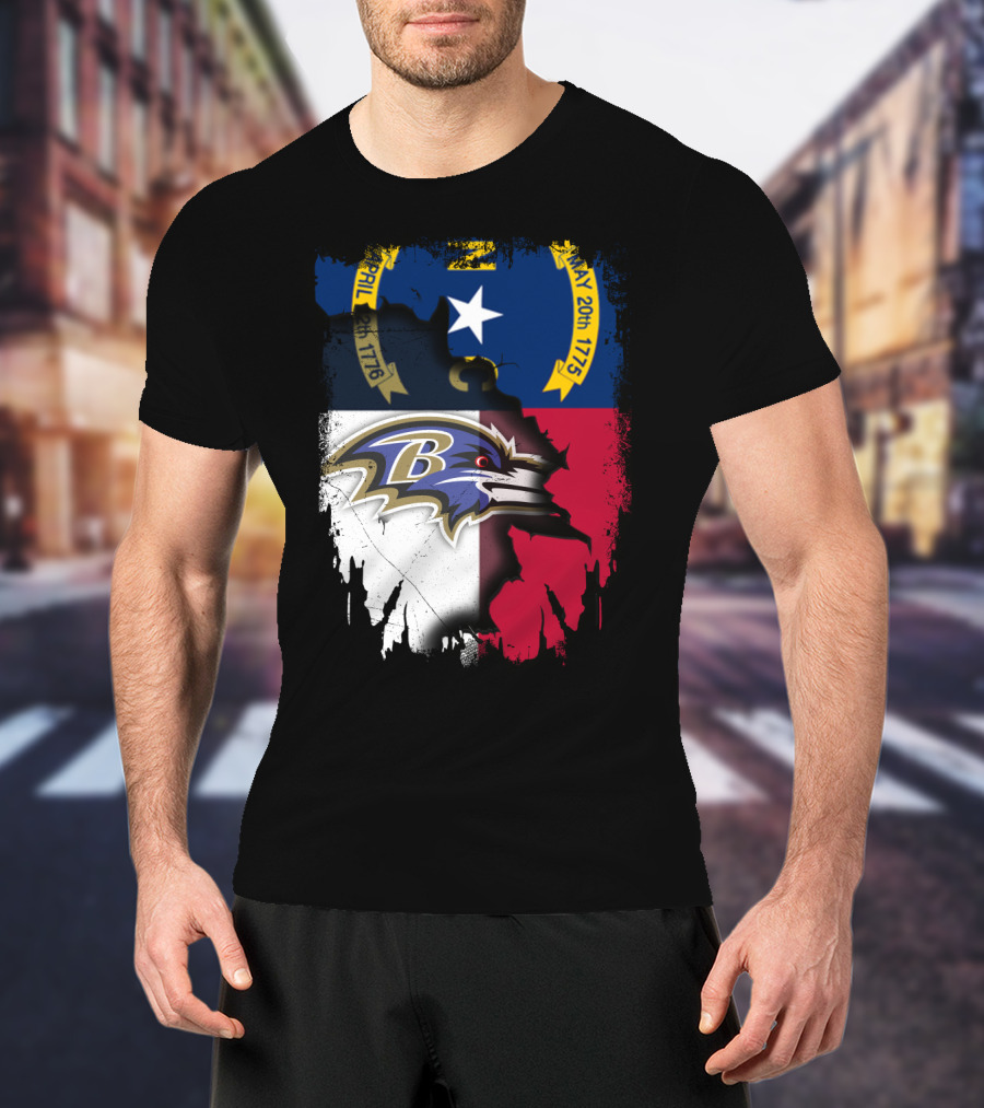 North Carolina State Flag Baltimore Ravens Football Team Fusion T-Shirt