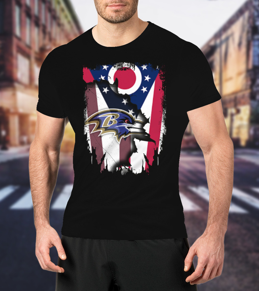 Ohio Flag With Baltimore Ravens Together T-Shirt