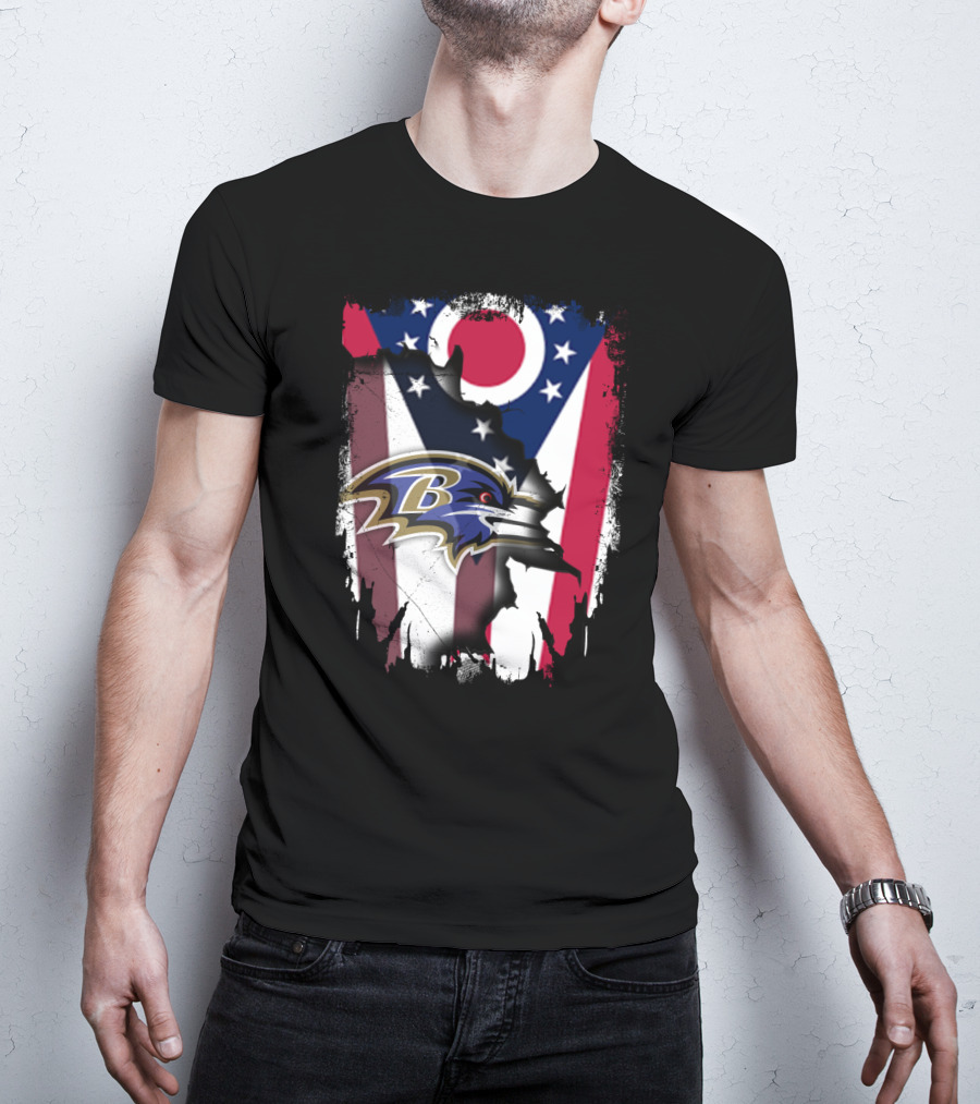 Ohio Flag With Baltimore Ravens Together T-Shirt