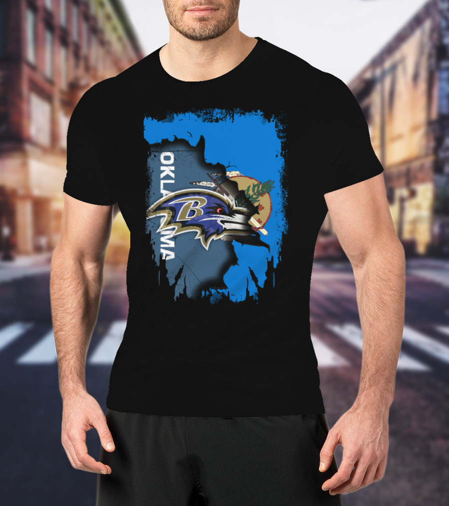 Oklahoma State Flag With Ravens Football Logo Integration T-Shirt