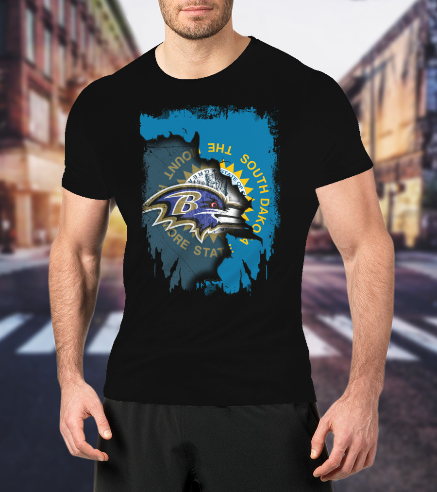 Baltimore Ravens And South Dakota State Flag Fusion T-Shirt