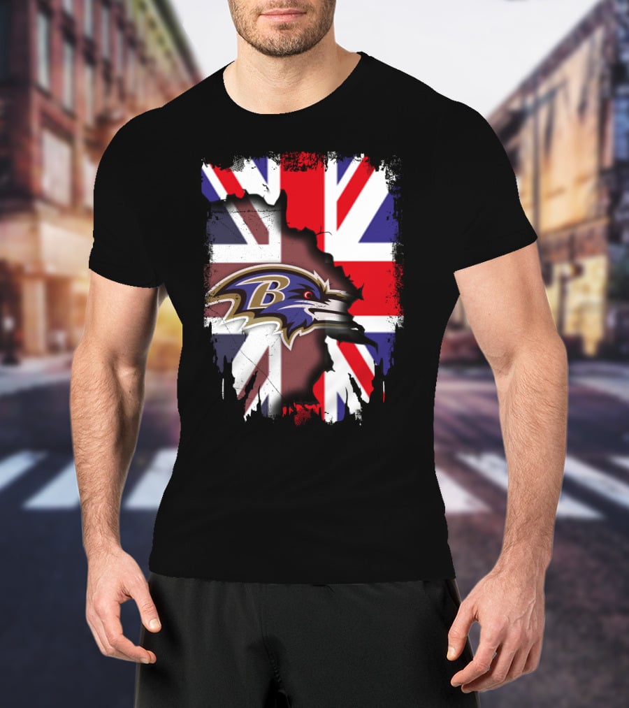 United Kingdom Union Jack With Ravens NFL Team T-Shirt