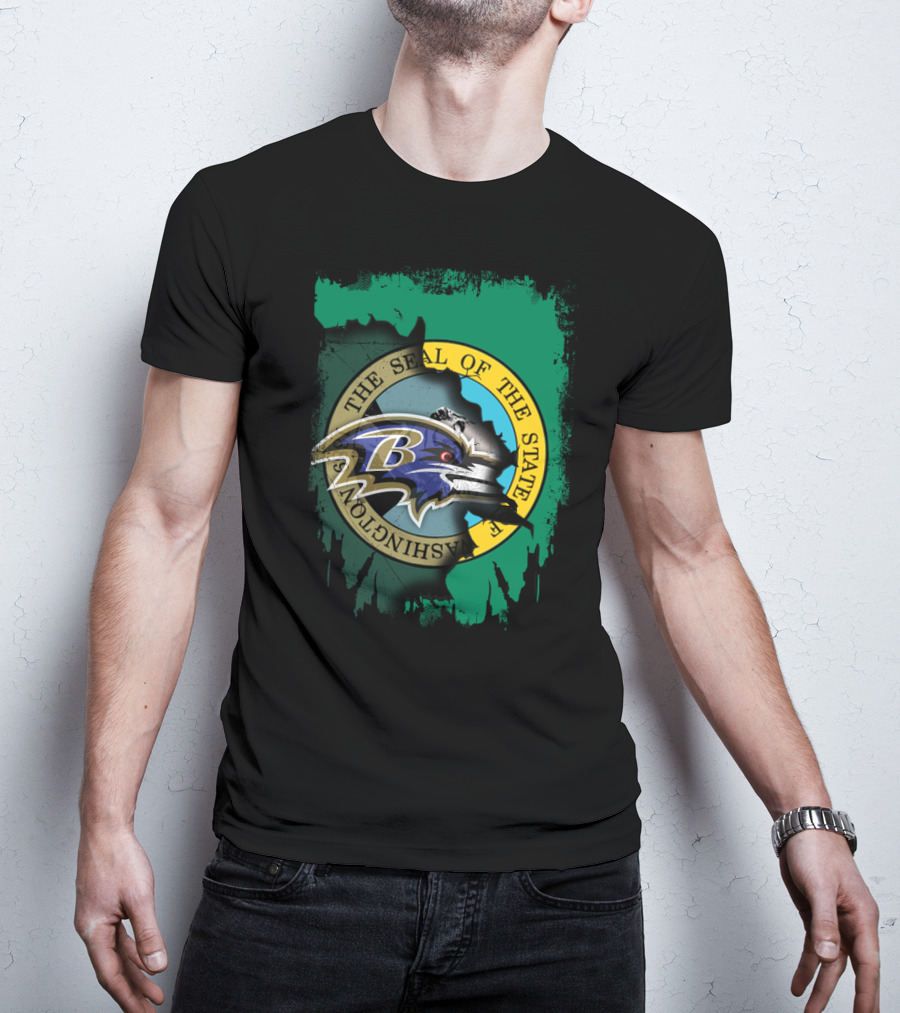 Washington State Seal With Baltimore Ravens Logo Overlap T-Shirt
