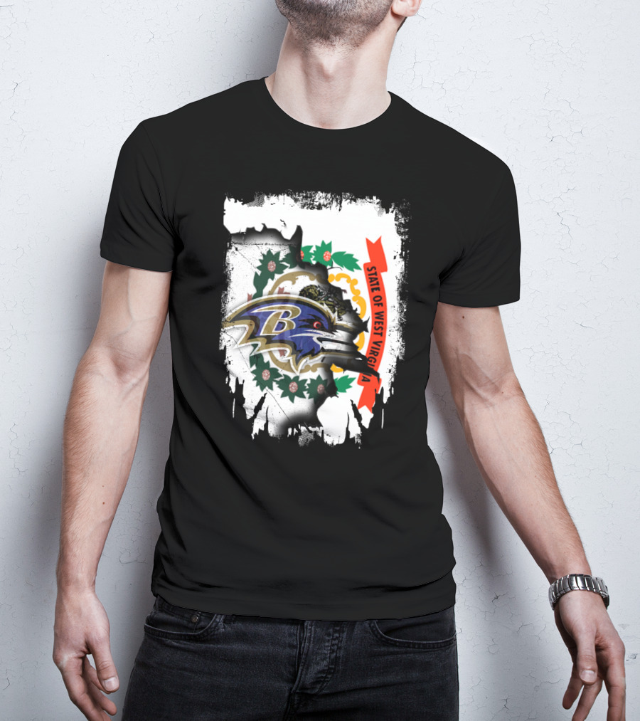 State Of West Virginia And Baltimore Ravens Logo Fusion T-Shirt