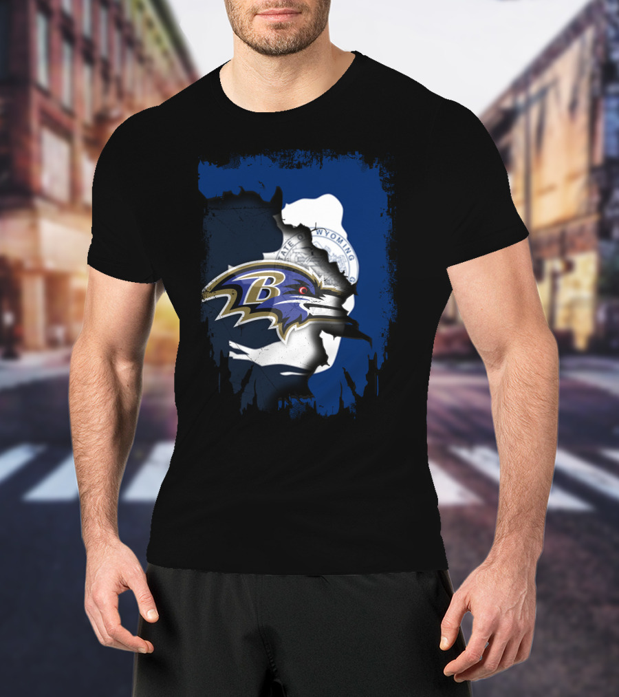 Wyoming State Seal With Baltimore Ravens Logo Integration T-Shirt