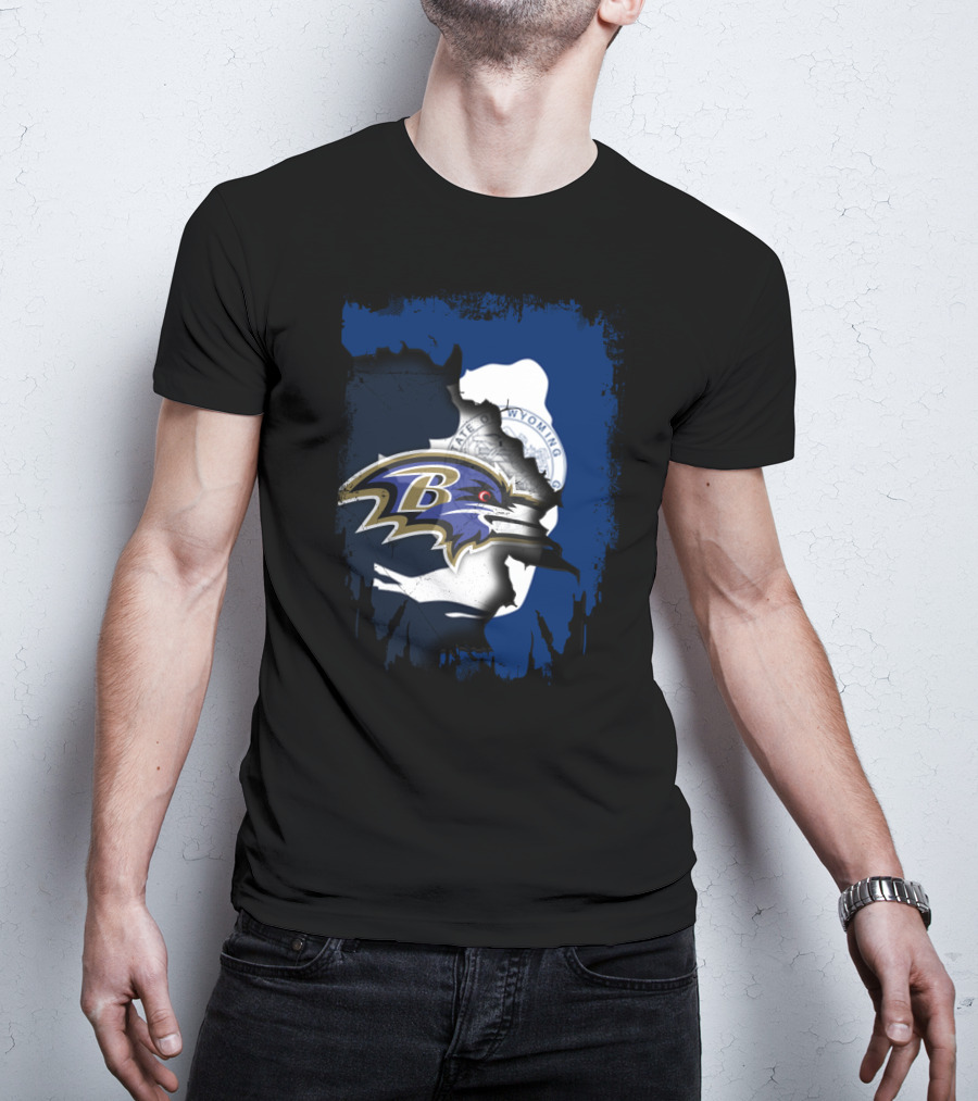 Wyoming State Seal With Baltimore Ravens Logo Integration T-Shirt