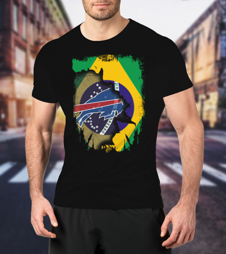 Brazilian Flag With Buffalo Bills Logo Integration T-Shirt