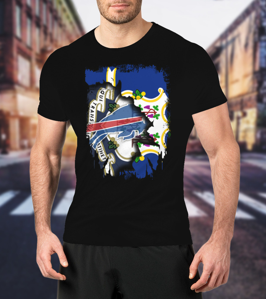 Connecticut Buffalo Bills Fusion With State Flag And Team T-Shirt