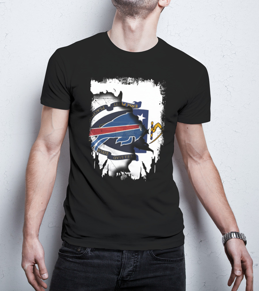 Massachusetts And Buffalo Bills Torn Flag Fusion T-Shirt