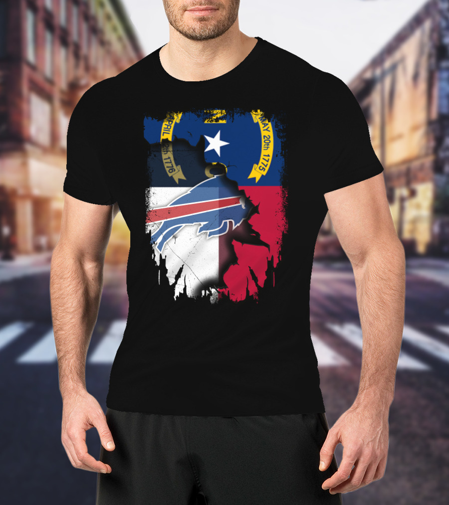 North Carolina State Flag Merging With Buffalo Bills Football Team Logo Elements T-Shirt