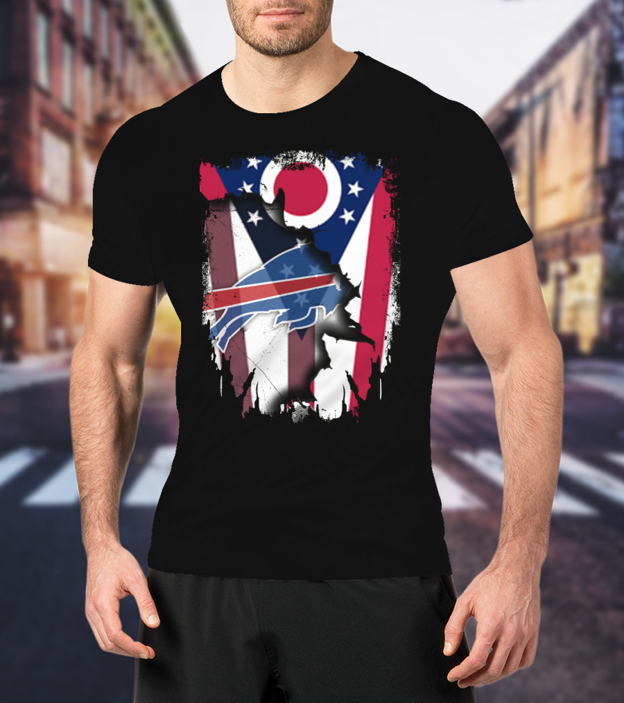 Ohio Flag And Buffalo Bills Logo Fusion T-Shirt