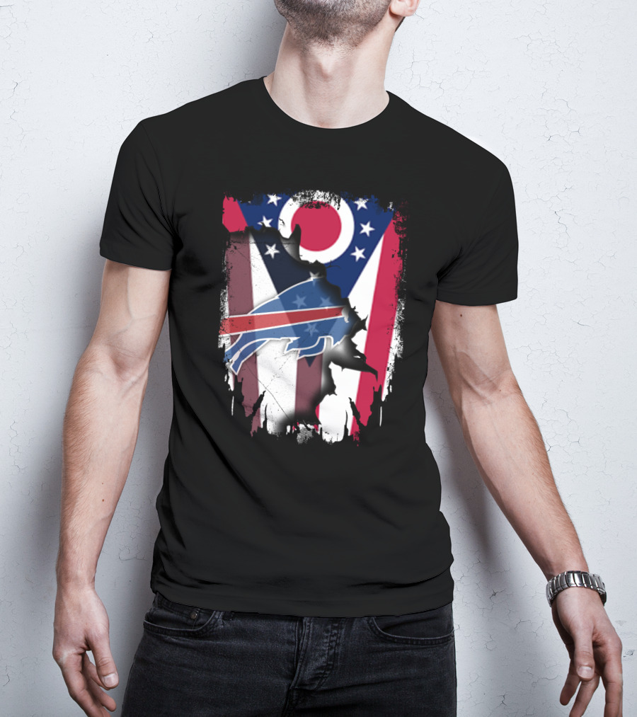 Ohio Flag And Buffalo Bills Logo Fusion T-Shirt