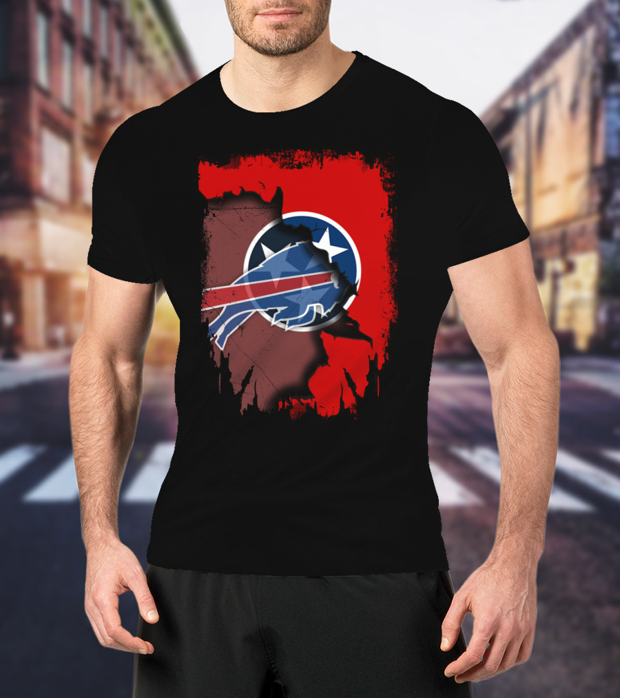 Together Tennessee Buffalo Bills Logo Tennessee Flag Fusion T-Shirt
