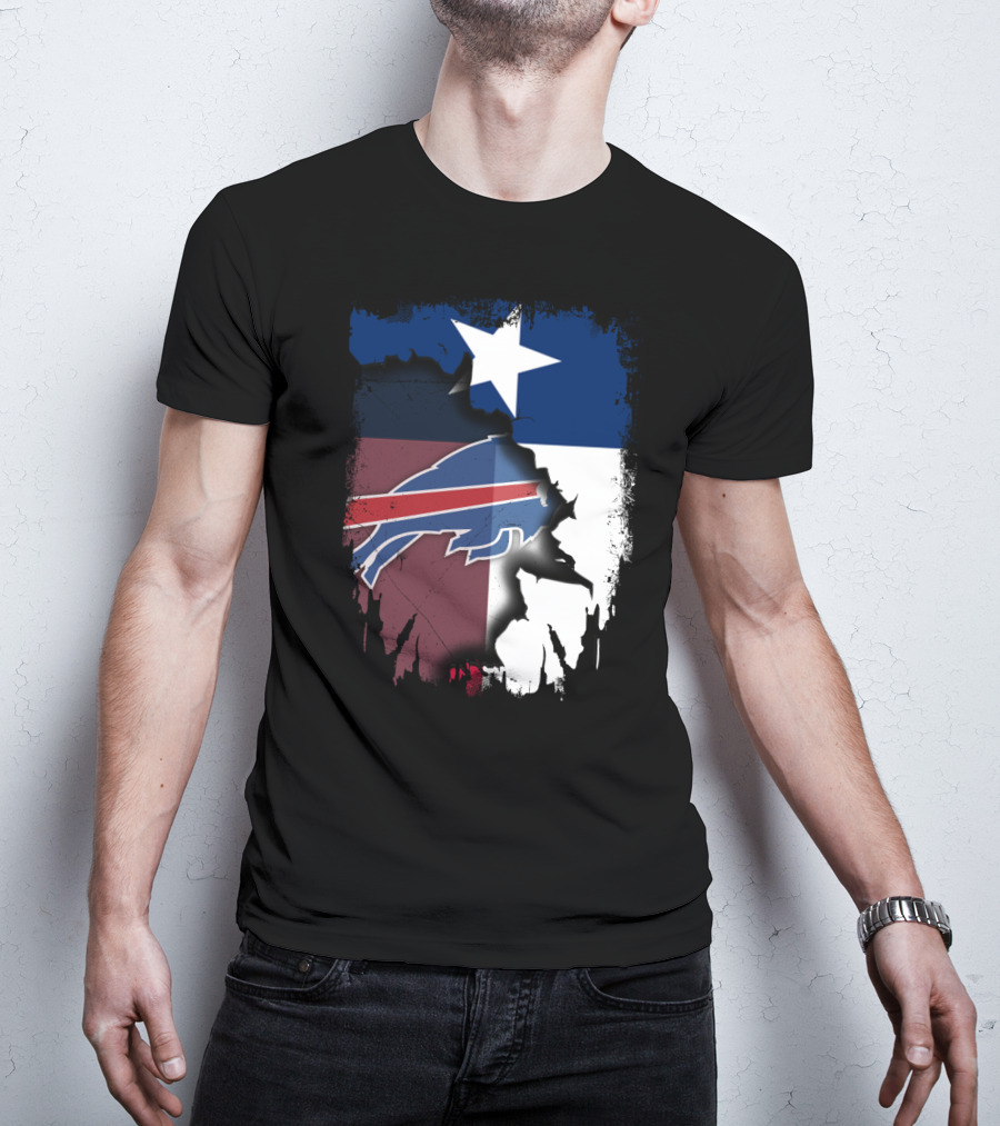 Texas And Buffalo Bills United With Lone Star Flag T-Shirt