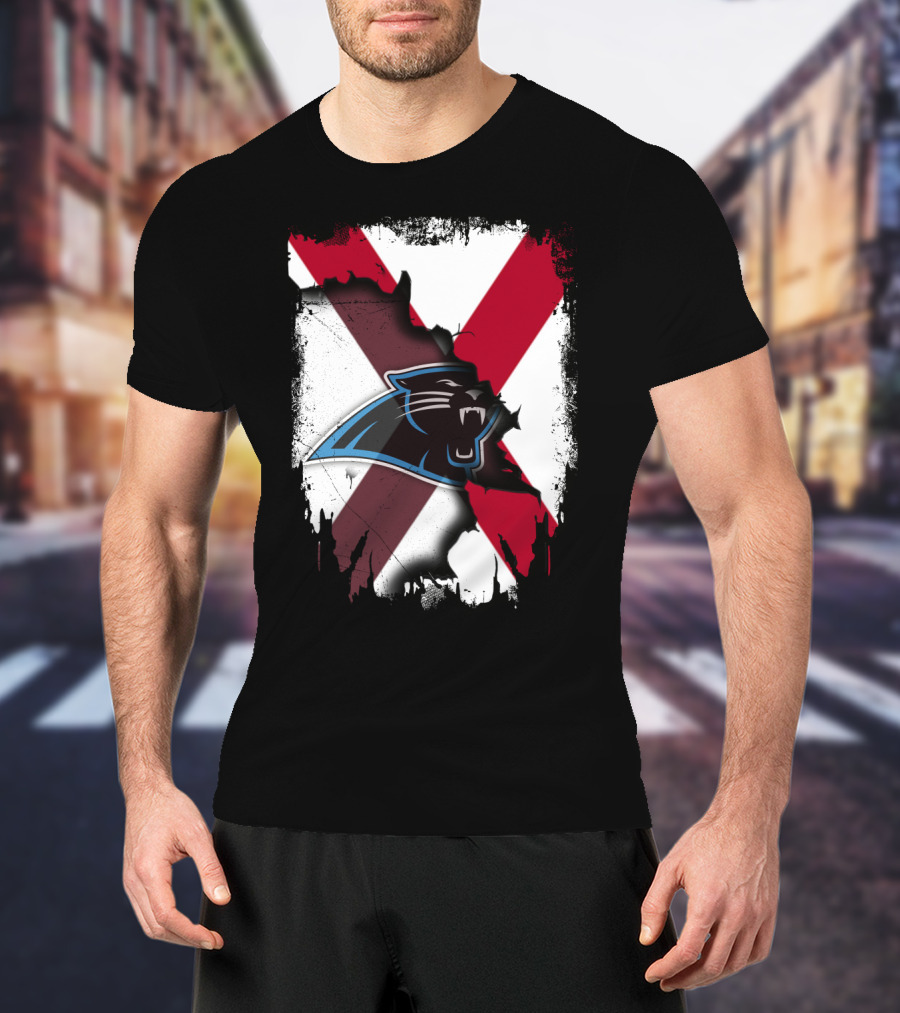 Alabama State Flag With Carolina Panthers Logo Fusion T-Shirt