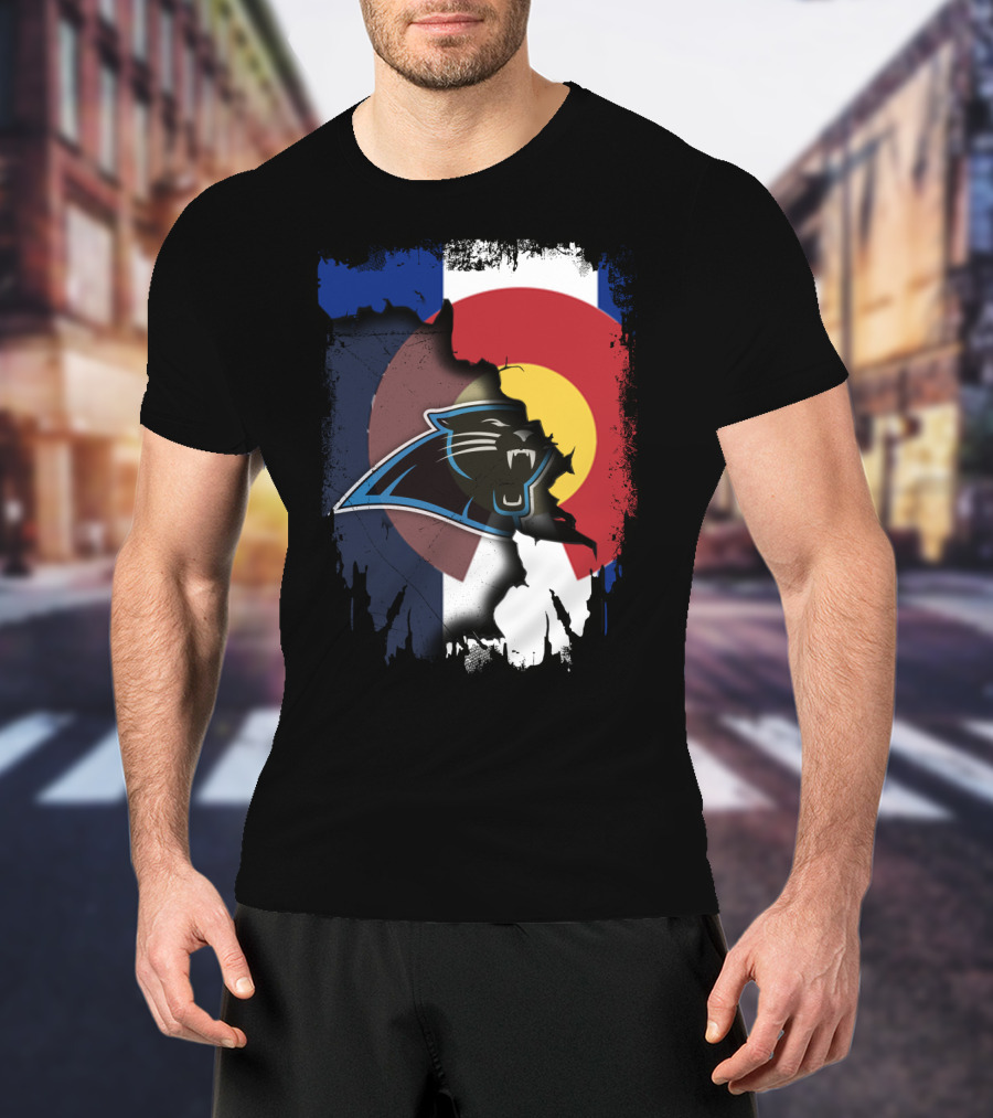 Colorado Flag With Panthers Logo Overlay T-Shirt