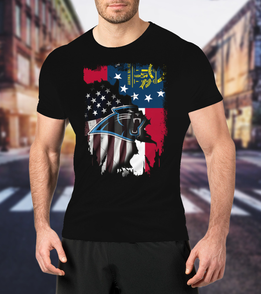 Georgia Flag And American Flag With Carolina Panthers T-Shirt