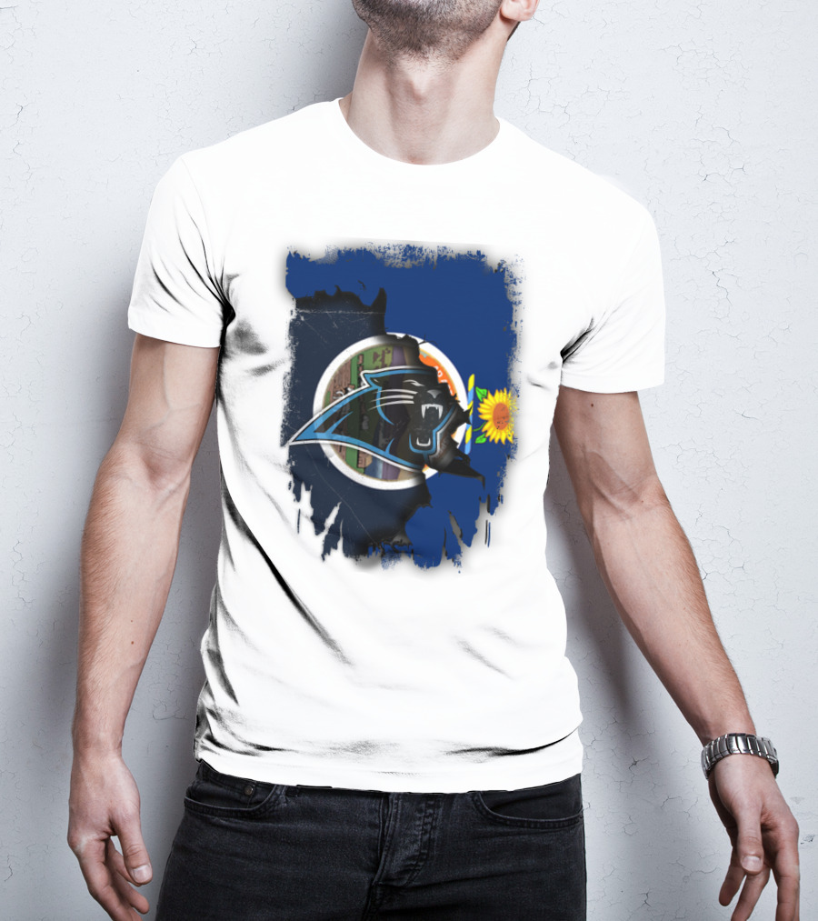 Kansas Sunflower With Carolina Panthers Logo Fusion T-Shirt