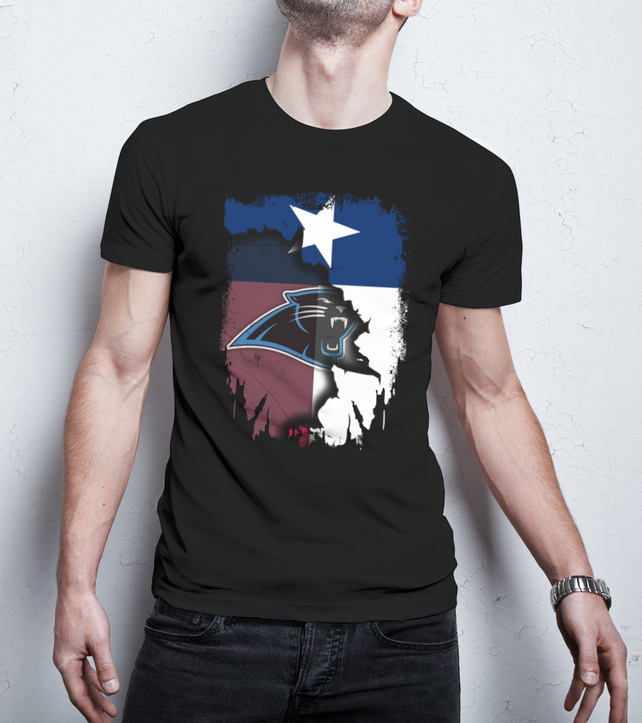 Texas Flag Combined With Carolina Panthers T-Shirt