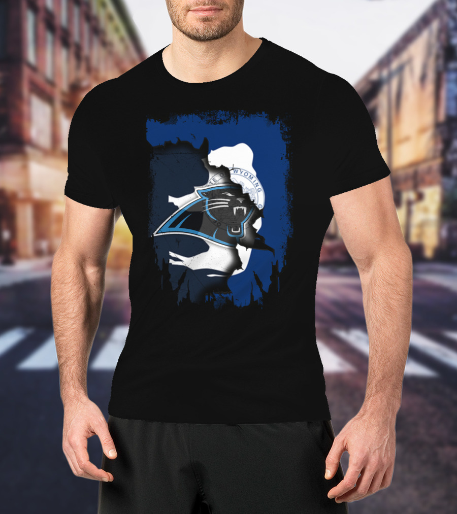 Wyoming Unity With Carolina Panthers Emblem T-Shirt