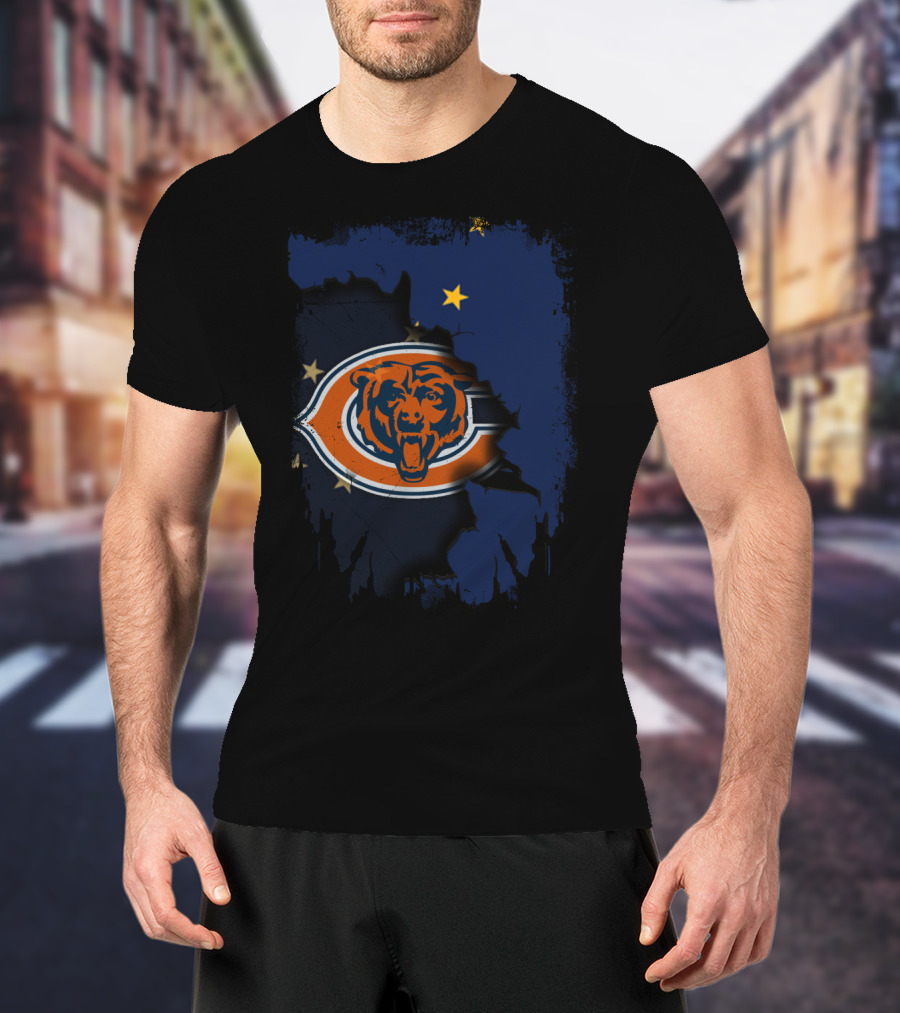Alaska Map With Chicago Bears Logo And Stars T-Shirt