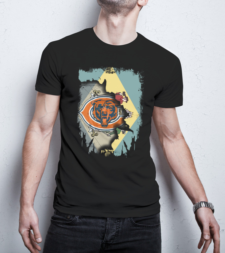 Together Delaware With Chicago Bears Logo And State Flag Elements T-Shirt