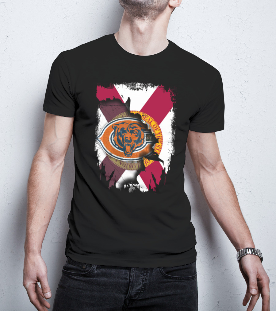 Florida Flag With Chicago Bears Logo Overlay T-Shirt