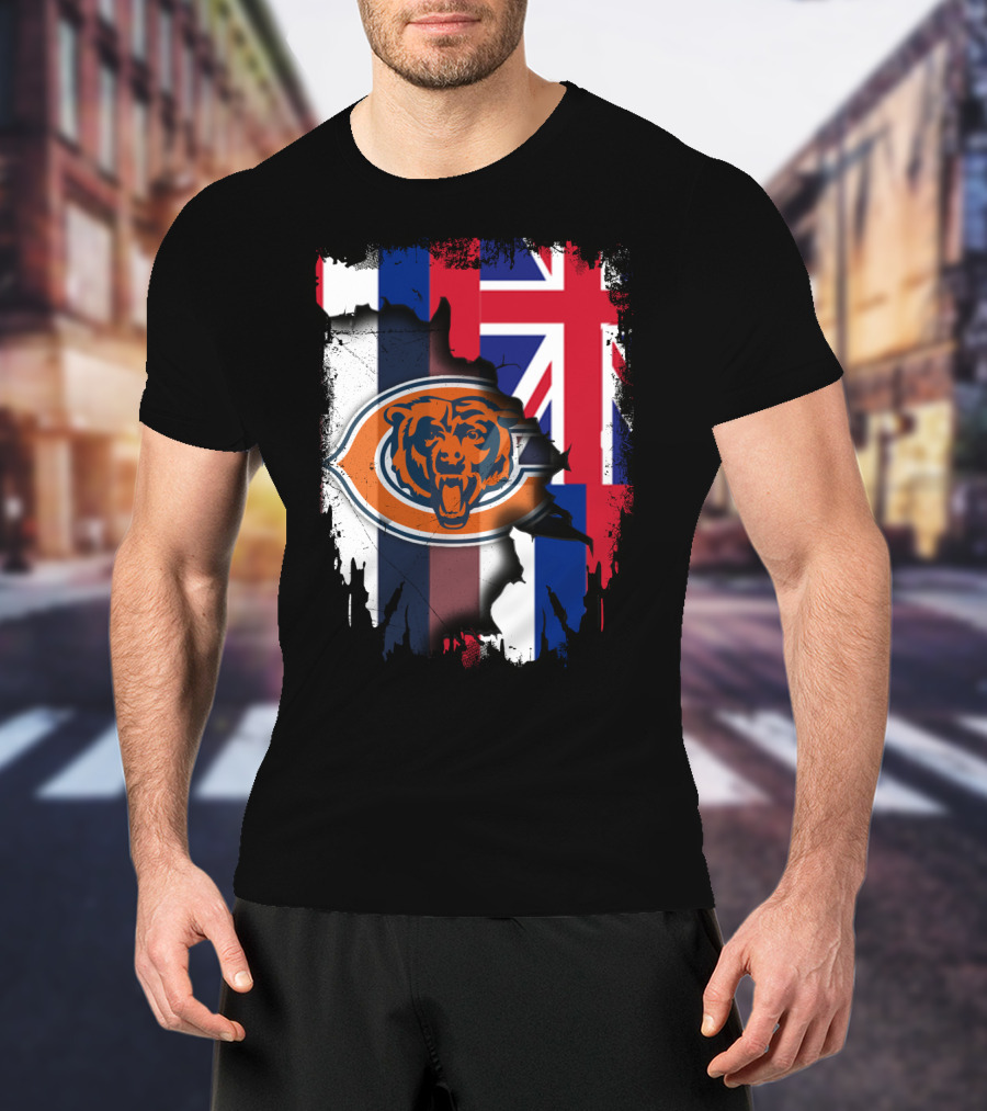Chicago Bears Logo With Hawaiian Flag Background T-Shirt