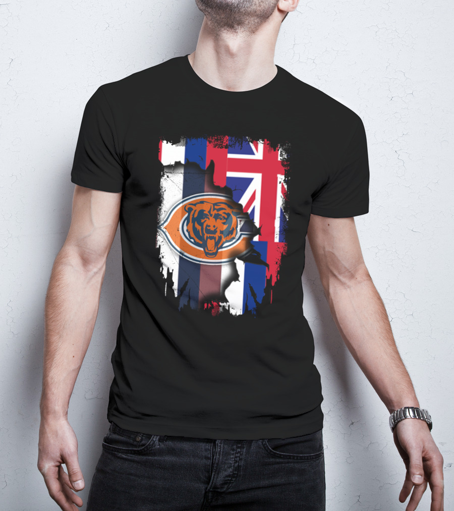 Chicago Bears Logo With Hawaiian Flag Background T-Shirt
