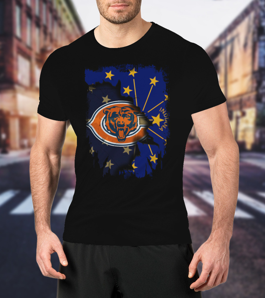 Chicago Bears And Indiana State Flag Blend Together T-Shirt