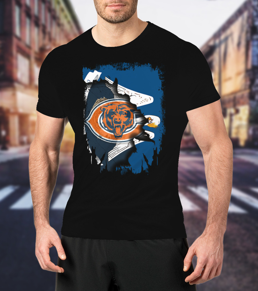 Bears Logo With Eagle Overlay On Torn Blue Background T-Shirt