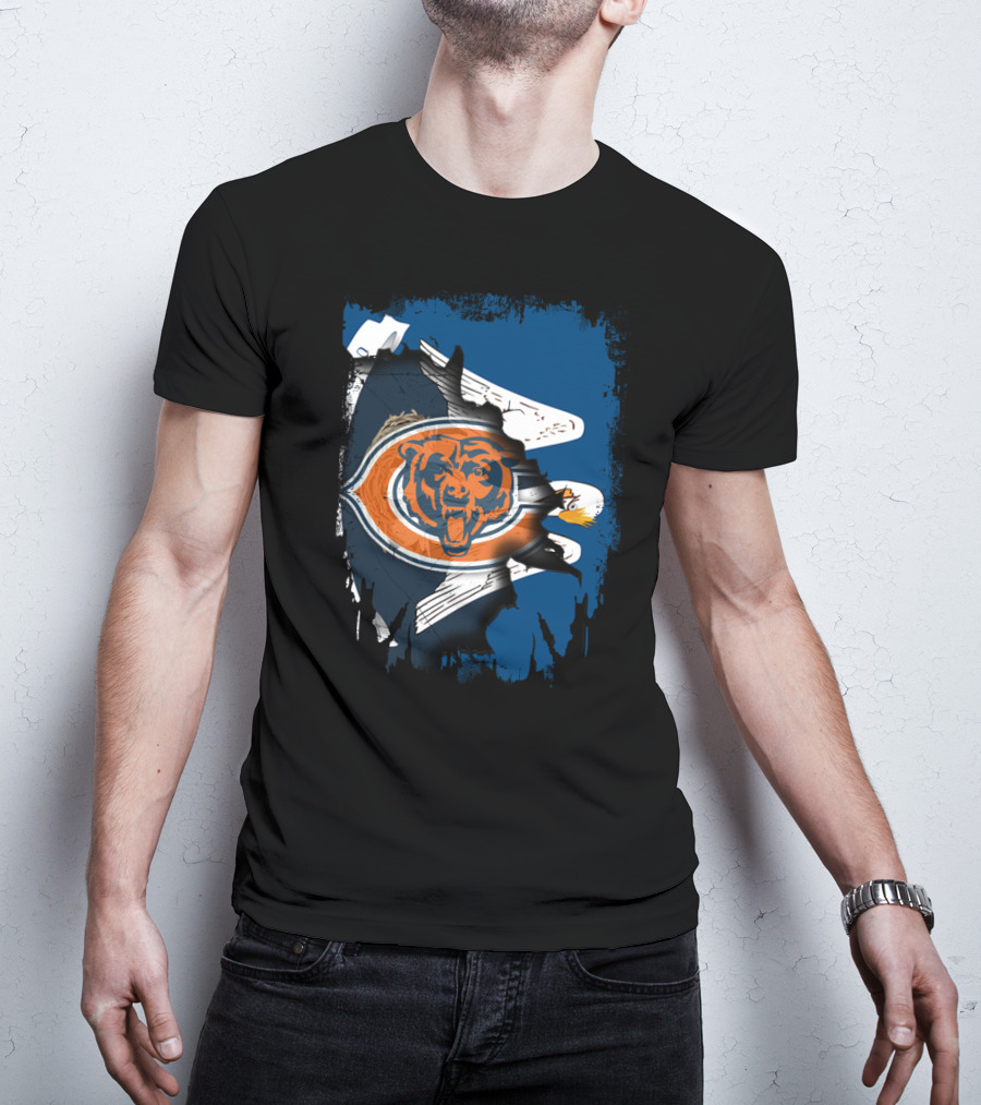 Bears Logo With Eagle Overlay On Torn Blue Background T-Shirt