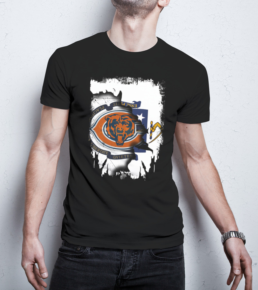 Massachusetts Flag With Chicago Bears Logo Fusion T-Shirt