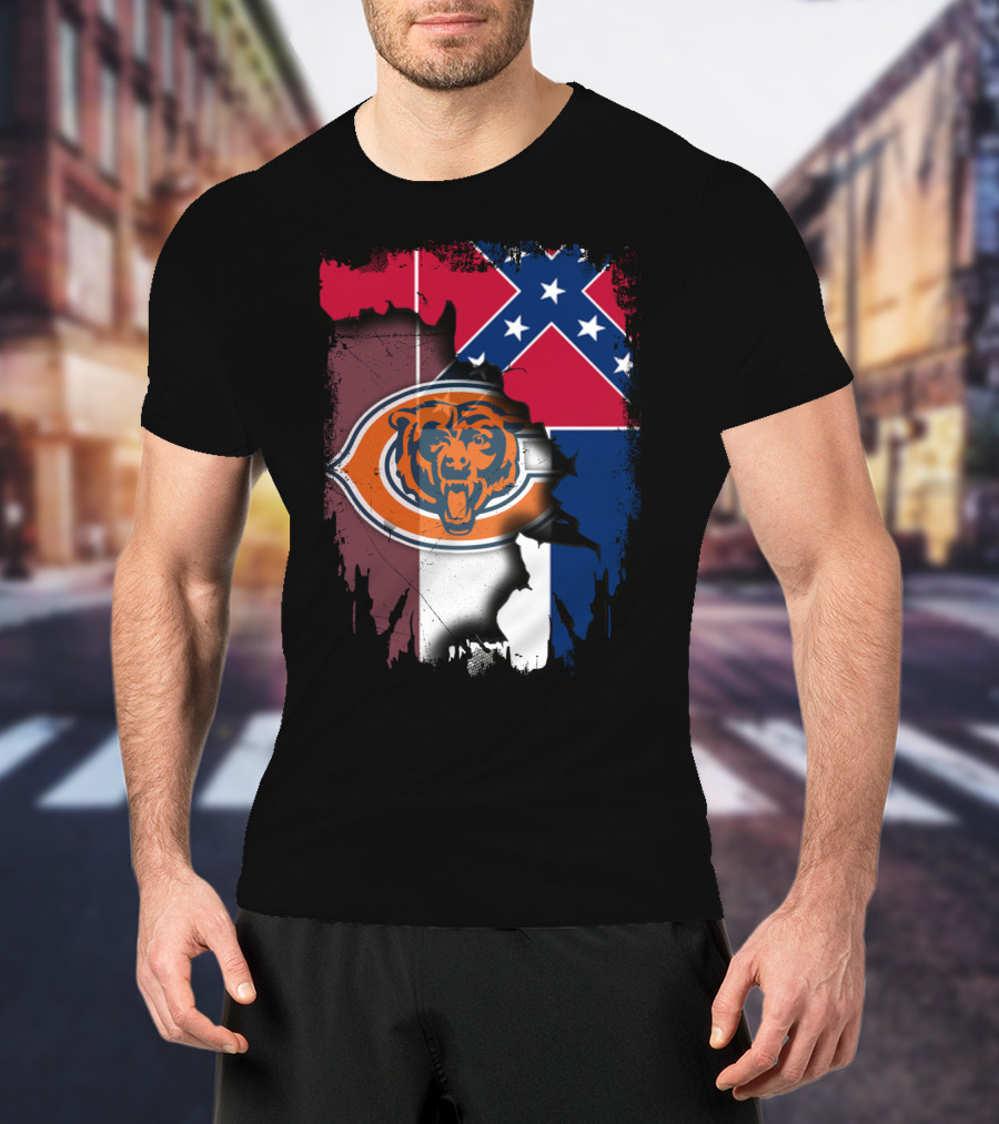 Chicago Bears Logo Over Mississippi Flag Tear T-Shirt