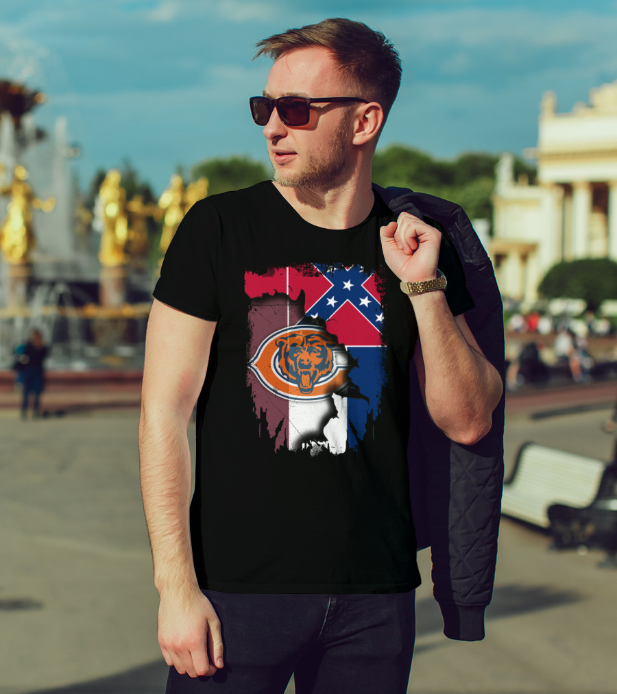 Chicago Bears Logo Over Mississippi Flag Tear T-Shirt
