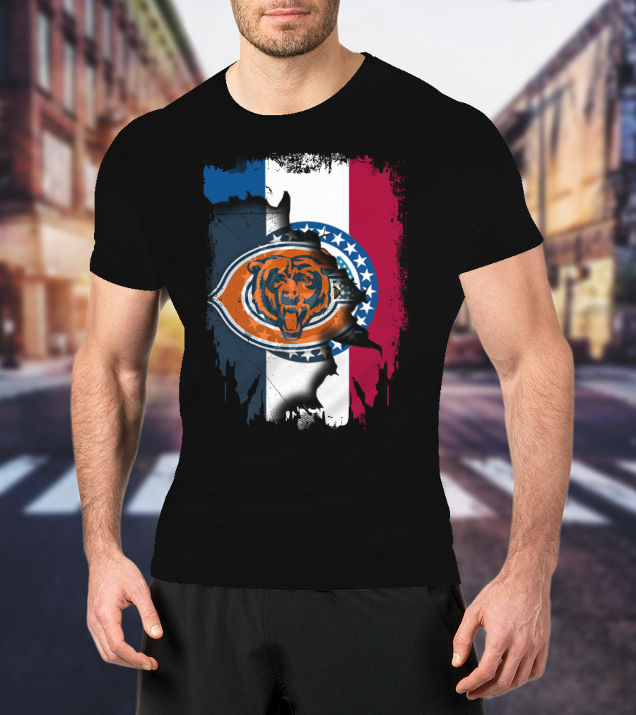 Chicago Bears Emblem Over Missouri Flag Colors T-Shirt