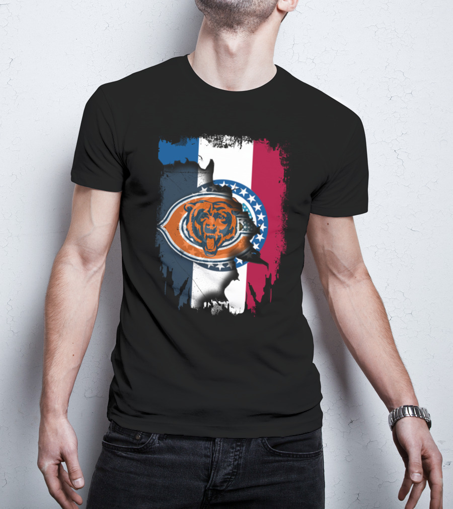 Chicago Bears Emblem Over Missouri Flag Colors T-Shirt