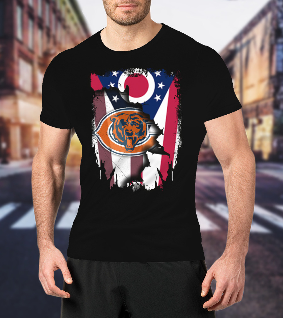 Ohio Flag With Chicago Bears Logo Representing Togetherness T-Shirt