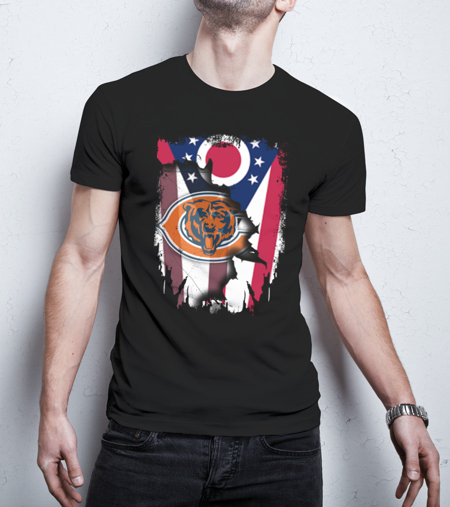 Ohio Flag With Chicago Bears Logo Representing Togetherness T-Shirt